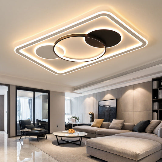 Modern Minimalist Round Rectangle Square Acrylic Iron LED Flush Mount Ceiling Light For Living Room & Bedroom