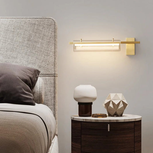 Modern Minimalist Cylinder Copper Glass LED Wall Sconce Lamp For Bedroom & Living Room