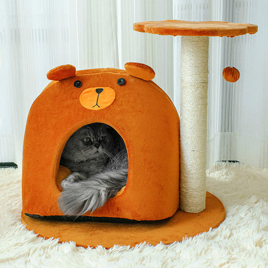 Contemporary Creative Teddy Bear-Shaped Honey Pot Velvet Sisal Sponge Paper Tube Cat Tree & Condo 1-Perch For Living Room
